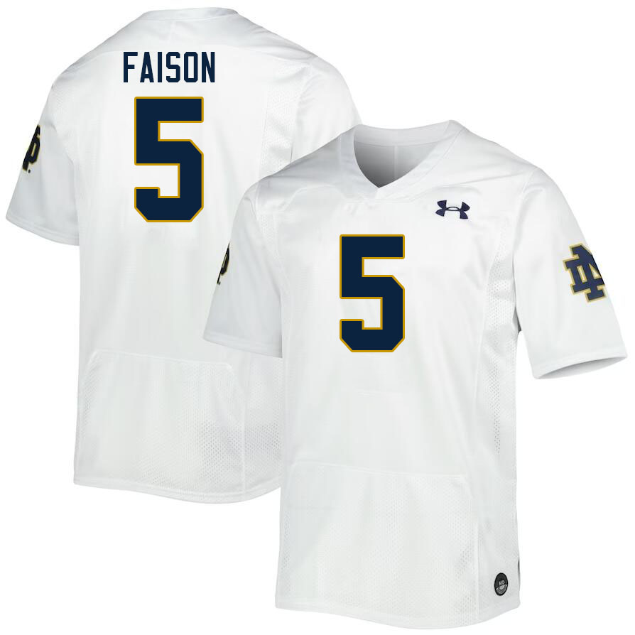 Men #5 Jordan Faison Notre Dame Fighting Irish College Football Jerseys Stitched-White